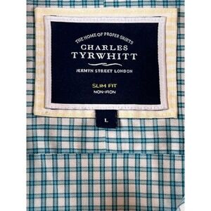 Charles Tyrwhitt Mens Slim Fit Non-Iron Cotton Checkered Dress Shirt Teal L Prep